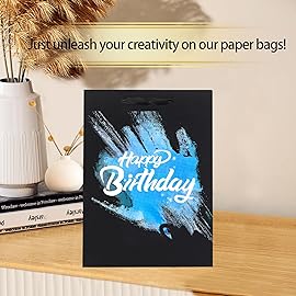 SHIPKEY 6 Pcs Luxury Black Bags with Tissue Paper, Medium Gift Bags for Men, Groomsmen Proposal Bag 8x4x11 Inch Kraft Paper Bag with Handles Bulk | Shopping Wrappings for Men, Groomsman (20x10x28cm)