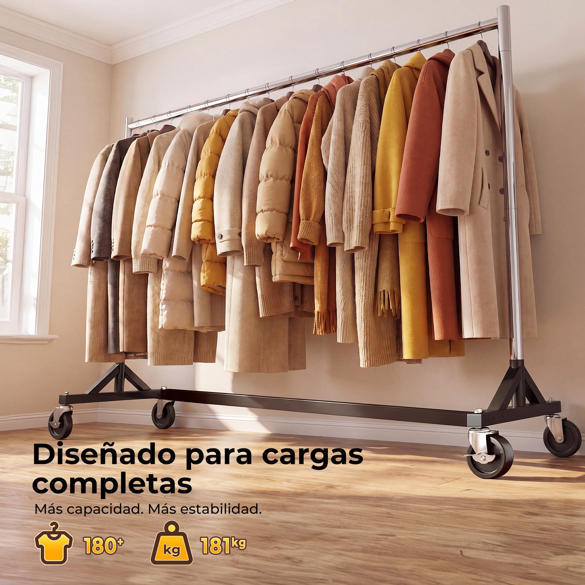 HOKEEPER Burro de Ropa Comercial Resistente, Perchero con Base en Z y Ruedas, 181kg, Altura Ajustable para Tiendas, Boutiques, Dormitorio y Mercados, Plateado | Perchero comercial con 4 ruedas, 2 bloqueos, fácil montaje, duradero, capacidad de carga 182 k