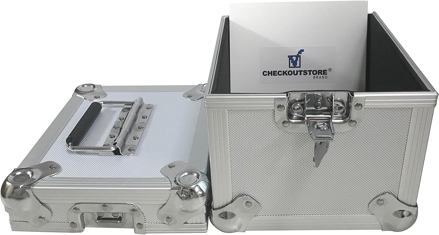 CheckOutStore (1) Aluminum Heavy Duty 7" 45 RPM Vinyl Record Album Storage Box (Holds Up to 100 Records) (Silver)