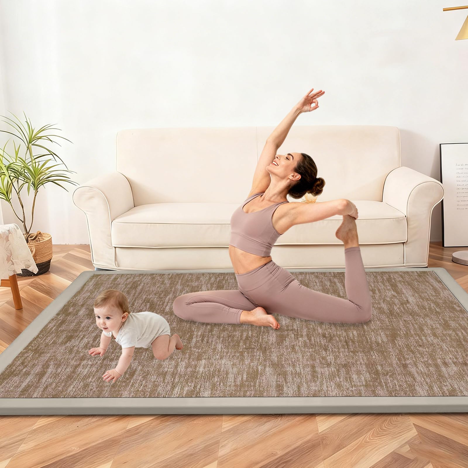 2 CM Tapis d’Éveil et Matelas pour Parc Bébé, Tapis de Jeu en Mousse pour Bébé, Tapis d'éveil Bébé Extra Doux Tapis Enfant pour Jouer et Marcher en Sécurité Marron 80 x 120cm