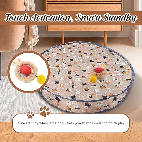 Miniatura 8 de Tapete interactivo de actividad para gatos de 28 pulgadas con bola rodante automática, sistema de búsqueda de juego, recargable por USB, no tóxico,