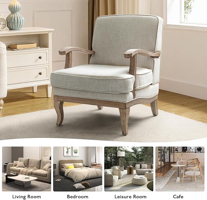 Sillón Lounge Tapizado Patas Madera Marfil miniatura 5
