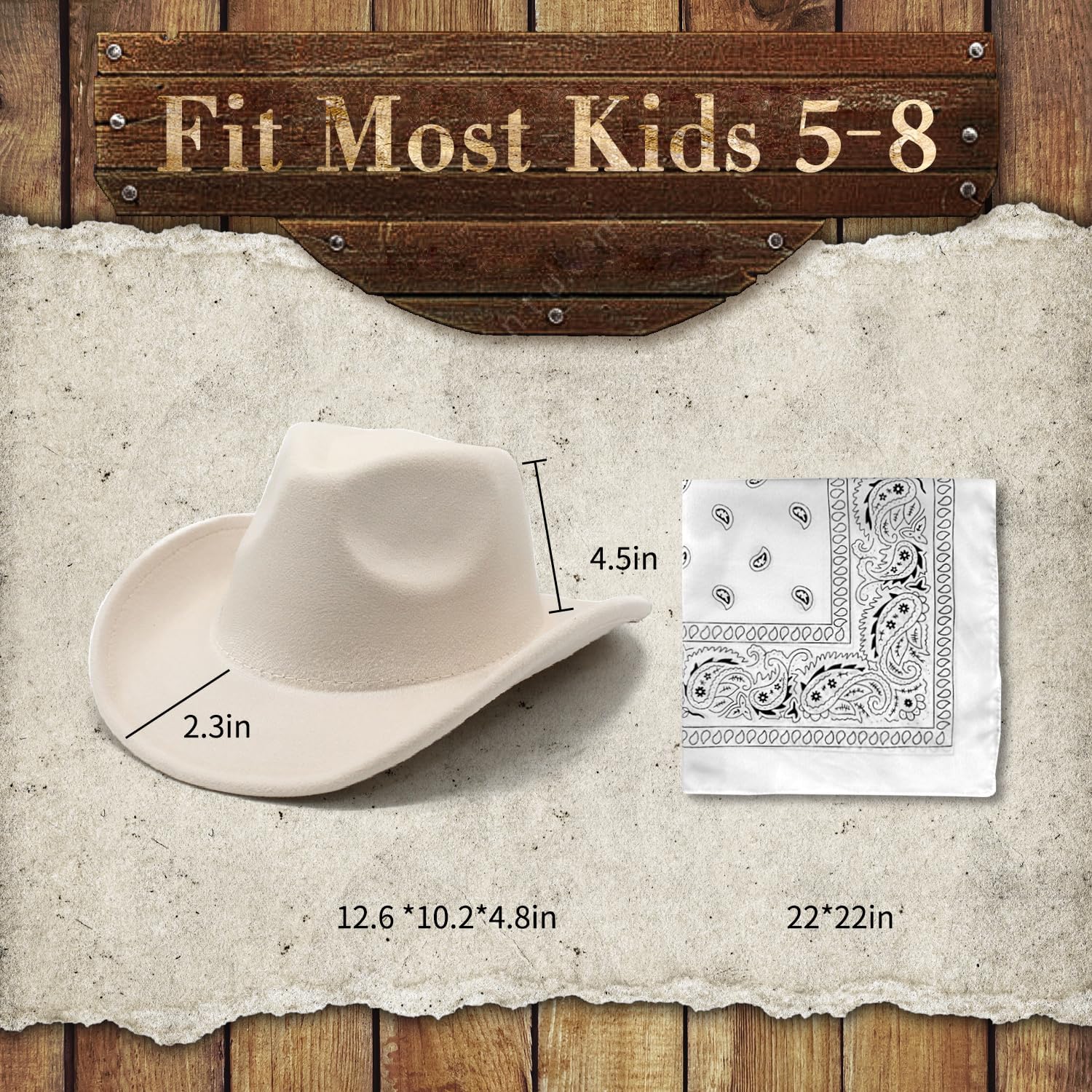 SeptCity Kids Cowboy Hat and Bandana for Age 5-10, Cowgirl Costume Set for Boys and Girls