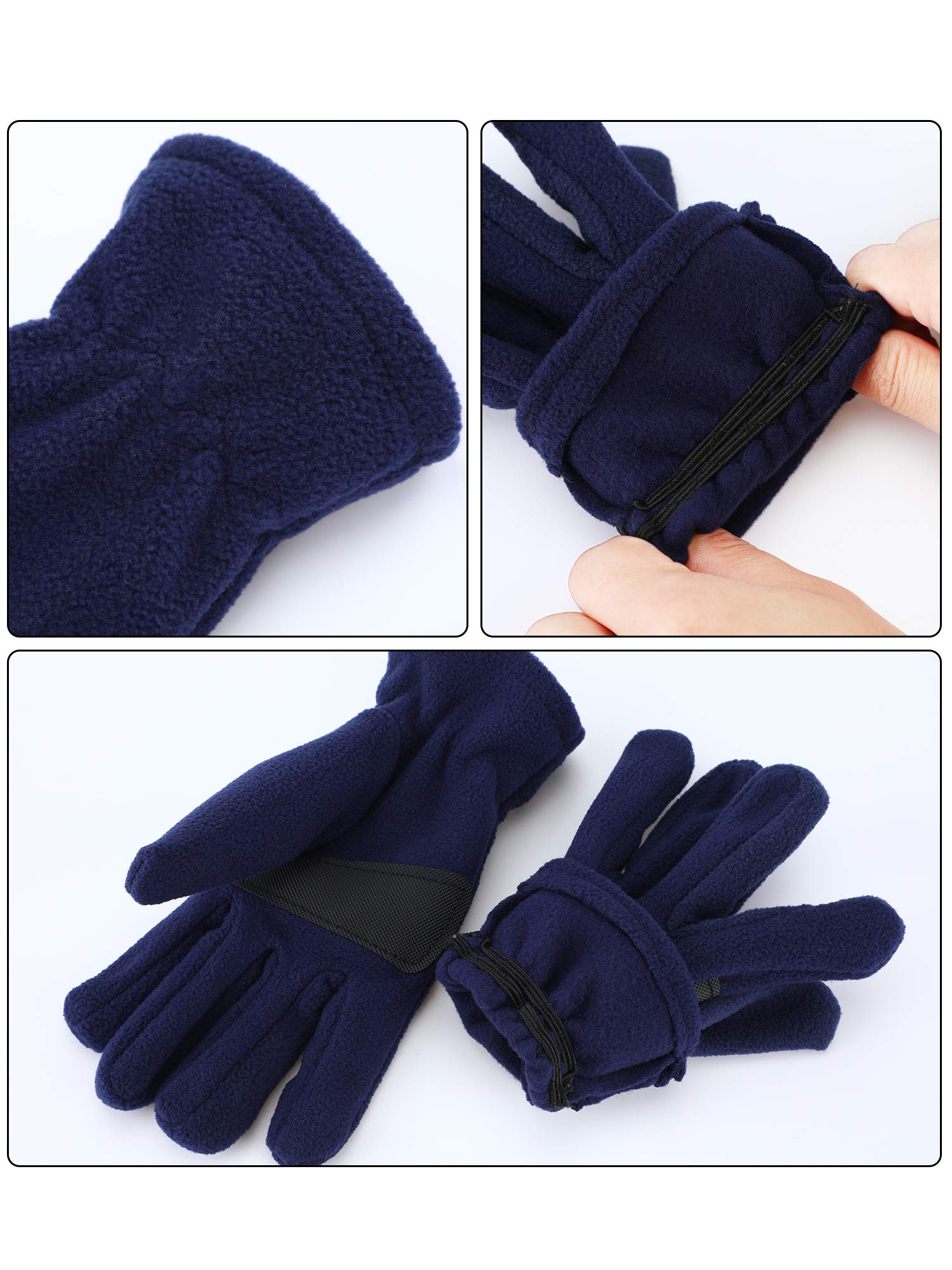 Syhood 3 Paires Gants Chauds d'Hiver Enfants Gants en Polaire Douce Mitaines pour Garçons Filles Noir Bleu Marine Gris M