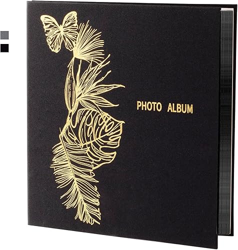 Álbum de fotos de 4 x 6 pulgadas, 300 bolsillos, capacidad extra grande con cubierta de lino con patrones de estampado de lámina dorada, familia,