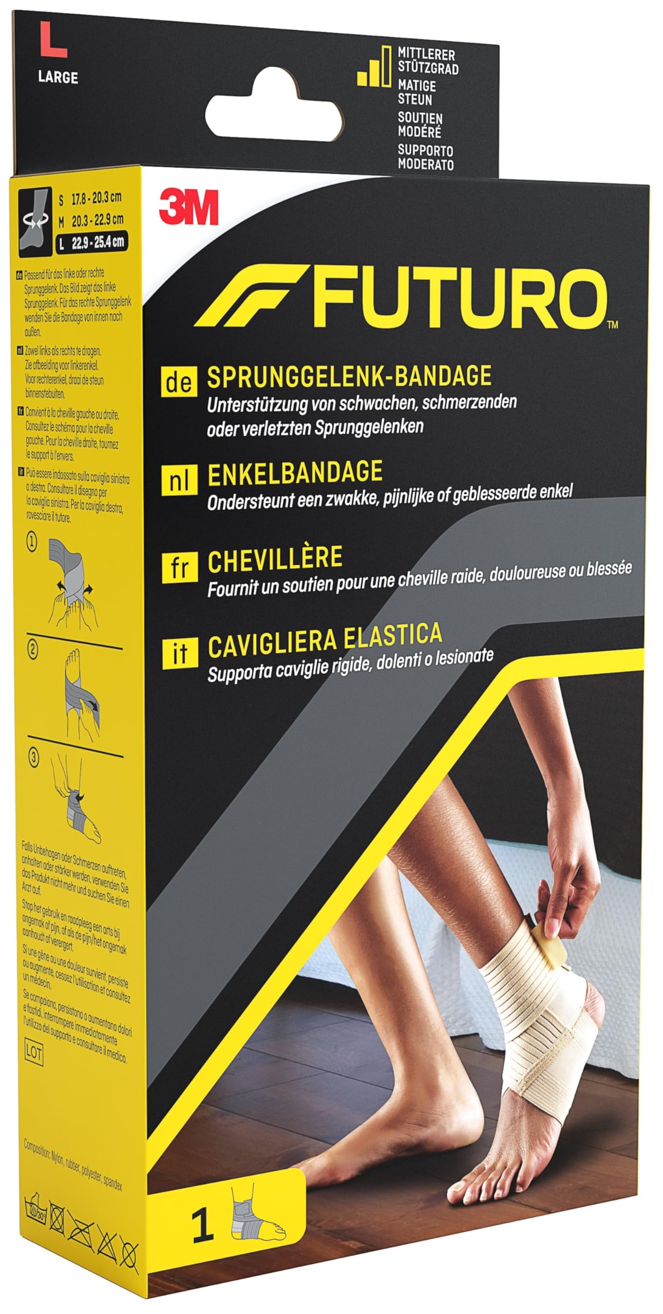 FUTURO Sprunggelenk-Bandage, Größe L (22,9 - 25,4 cm) – Unterstützung von Steifen, Schmerzenden oder Verletzten Sprunggelenken, Fußgewölbestütze, Atmungsaktiv, für Sport und Alltag