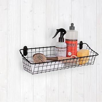 Spectrum Medium Wire Wall Basket Matte Black Rustic Wall Bin, Vintage Wire Basket Wall Mount Hanging Caddy for Kitchen Organization, Wall Mount Storage for Pantry Bathroom Kitchen