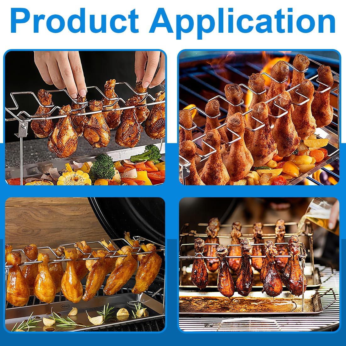 Soporte 14 Piezas Muslos Alitas Pollo Acero Inox Parrilla Horno Ahumador BBQ Plegable Lavable Accesorios Barbacoa Cocina Exterior Regalo