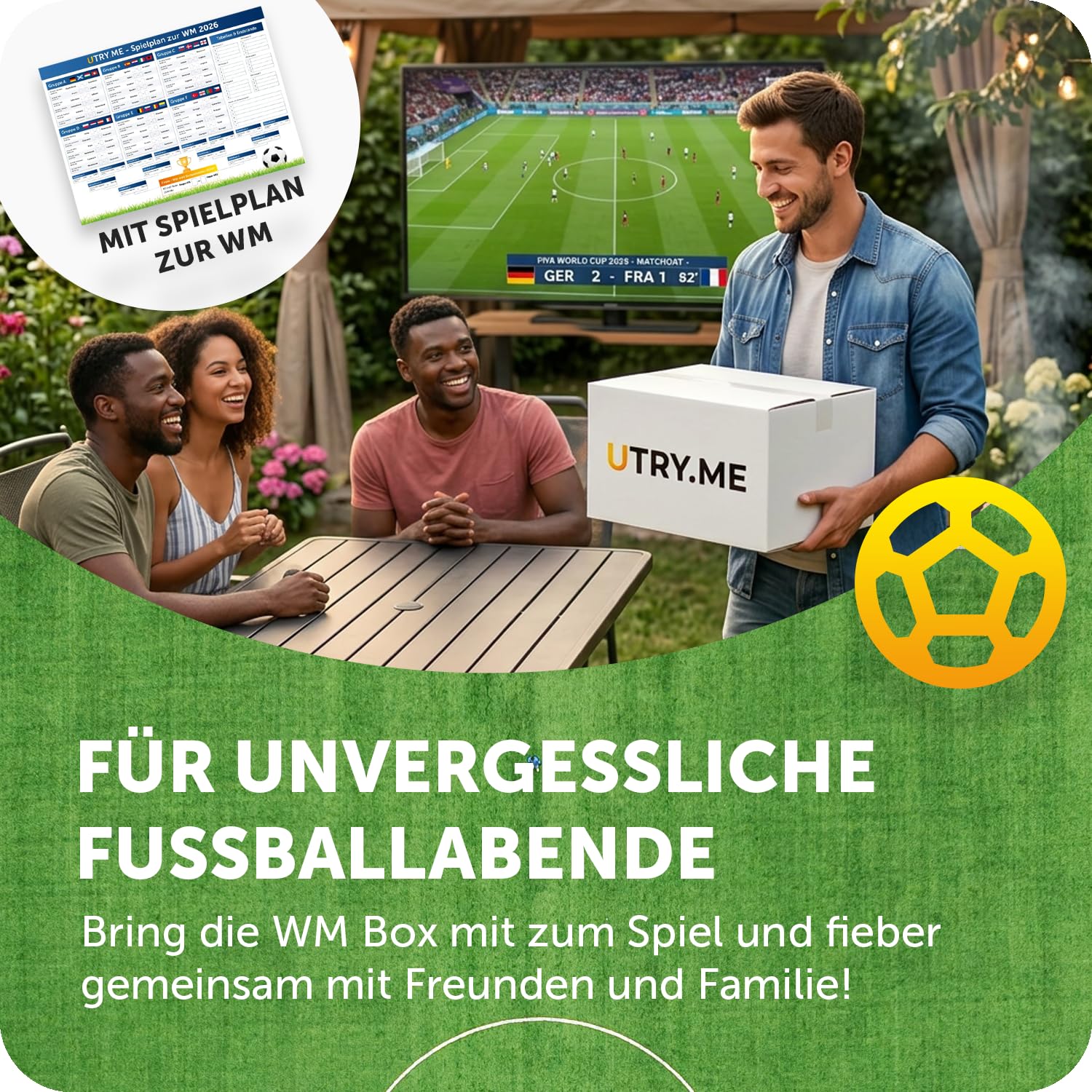 Utry.me WM-Box für Fußballabende mit Top-Marken - Snacks und Drinks mit über 50€ Warenwert - kuratierte Snackbox mit süßen und salzigen Knabberartikel sowie Getränke