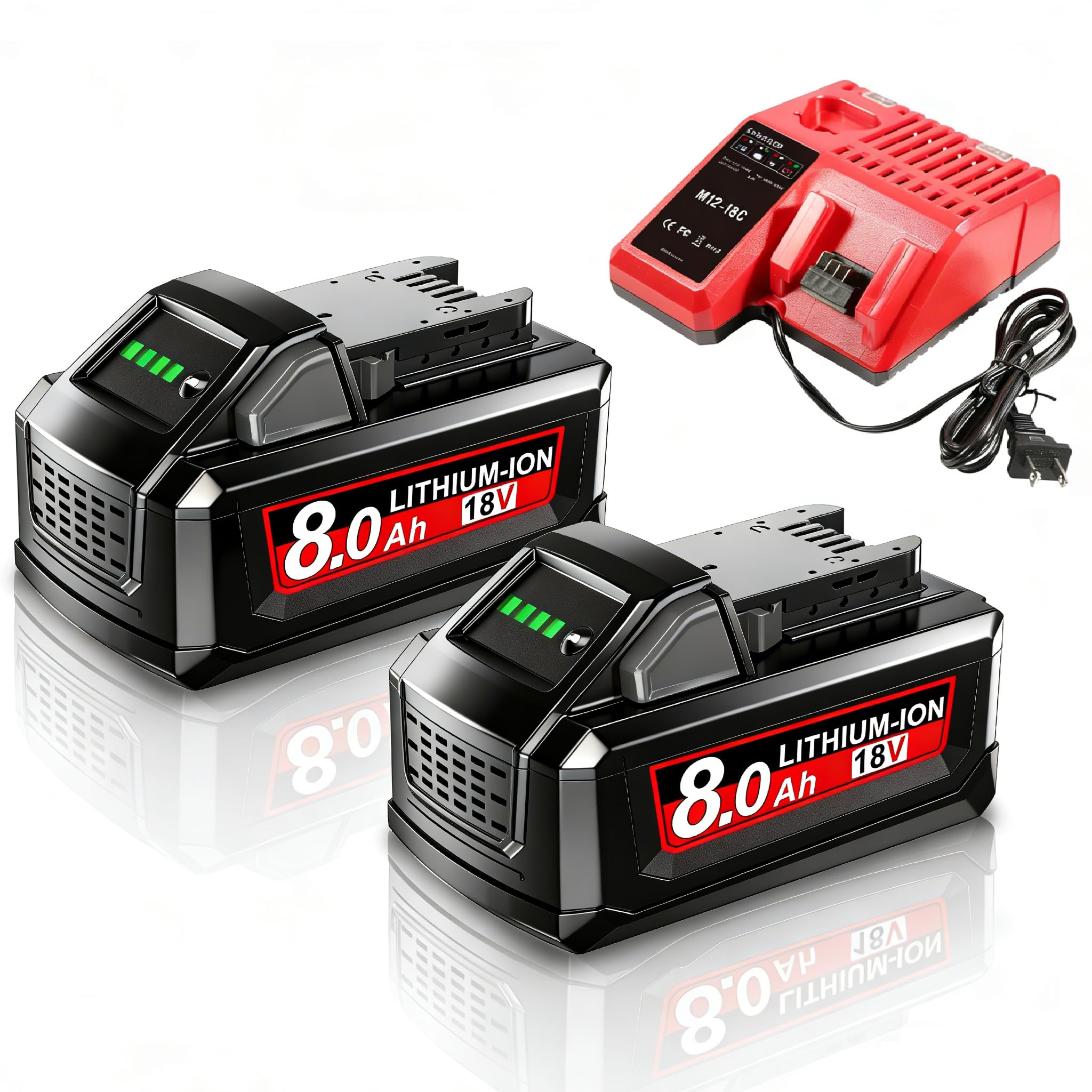 2X 18V 8.0Ah Akku für Makita, Powtree Ersatzakku für Makita 18V BL1860B Kompatibel mit BL1860 BL1850 BL1850B BL1840 BL1840B BL1830 BL1830B BL1815 LXT Akku-Elektrowerkzeuge mit LED-Anzeige