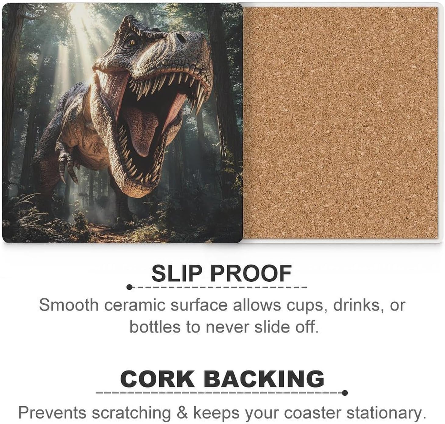 Dinosaur Ceramic Coasters Set Square Drink Coasters Table Coaster for Kitchen Desktop Decor