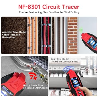 NOYAFA NF-8301 Circuit Tracer - Underground Circuit Breaker Finder & Digital Multimeter, 8 Level Sensitivity Adjustment, Rechargeable Wire Tracer for Fuses, Irrigation, Wall Wires