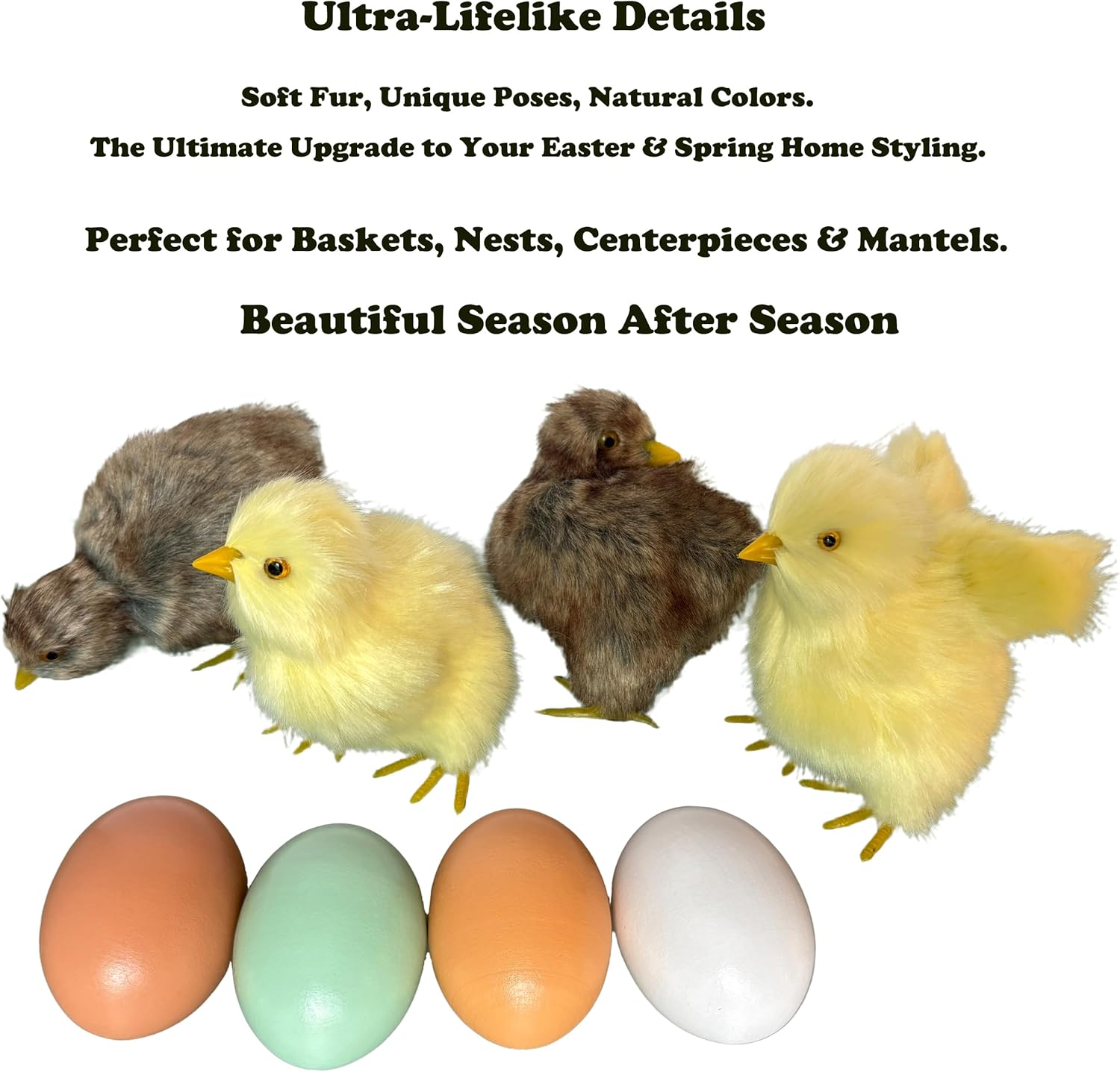 Realistic Furry Baby Chicks Easter Eggs Decor Set - Lifelike Spring Chickies Tabletop Decorations, Farmhouse Photo Props, Basket Fillers, Lifelike Plush Chickens Home Ornaments (8)