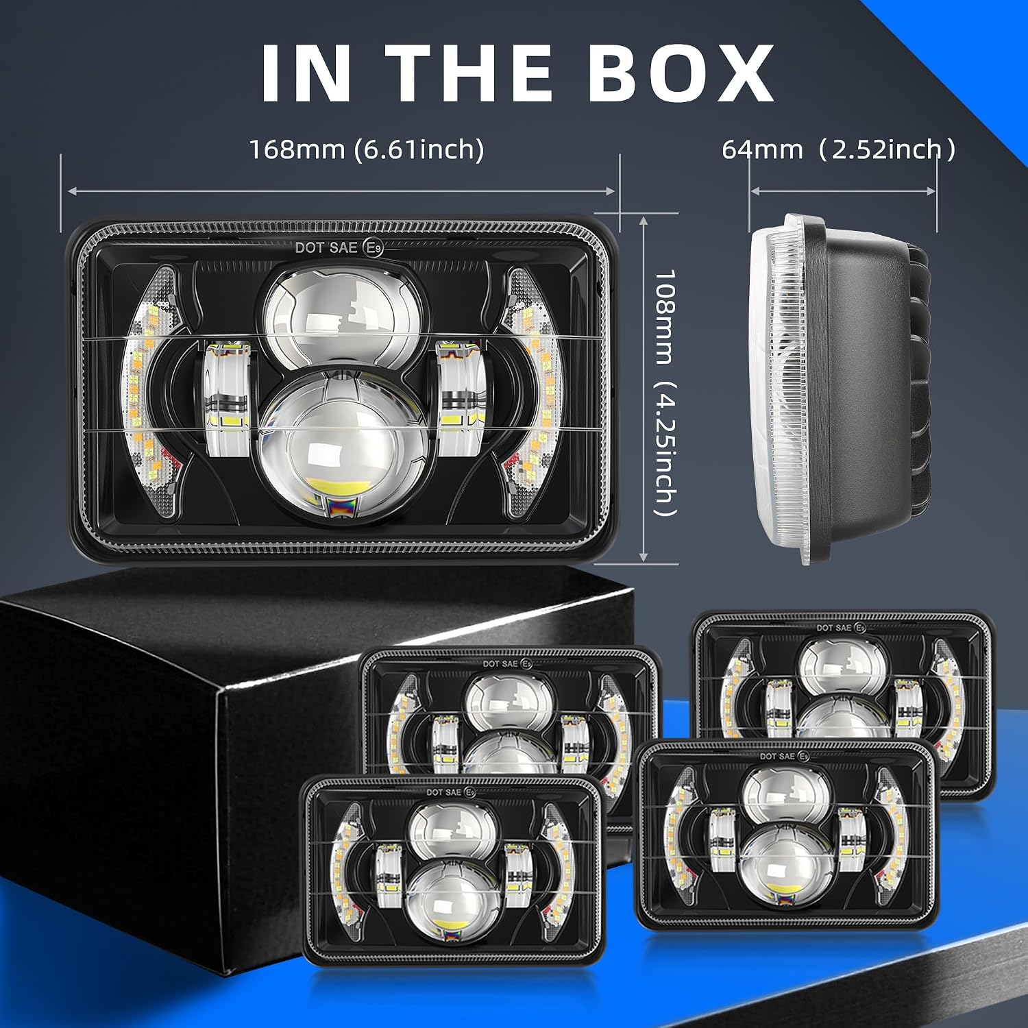 4x6 Inch LED Headlights 80W Hi/Lo Combo Beam LED Headlights with White & Amber DRL Square Replacement for H4651 H4652 H4656 H4666 H6545 Compatible with KW-T800/T400/T600 PT 357/378/379 4PCS