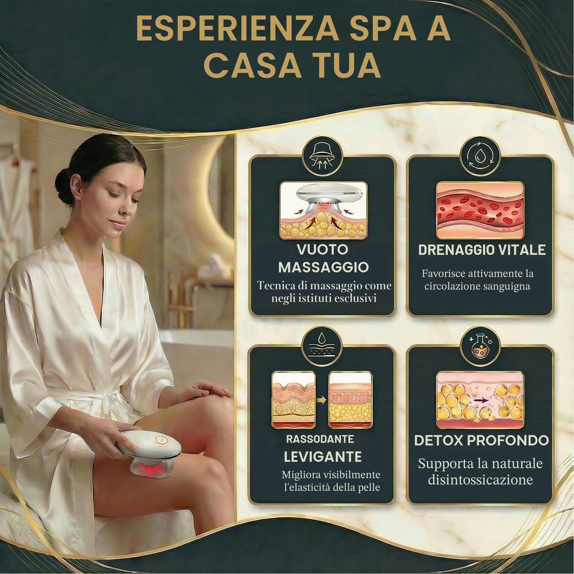 Massaggiatore Anticellulite Elettrico - Corpo e Viso | Massaggio Vacuum, Lifting EMS Viso, Luce Rossa, Linfodrenaggio, Rassodante, Tonificante in 4 settimane