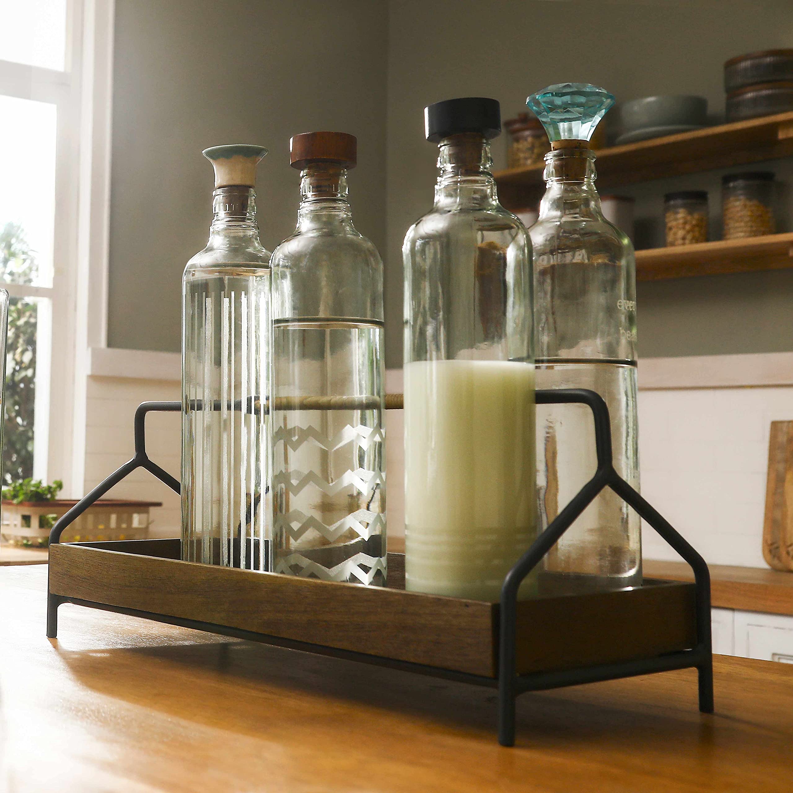 Ellementry Countertop Wooden Caddy, Storage Organizer for Jars & Bottles, Multipurpose Storage Stand For Dining Table, Kitchen Cutlery & Utensils Holder, Bar organiser for Kitchenware Tools