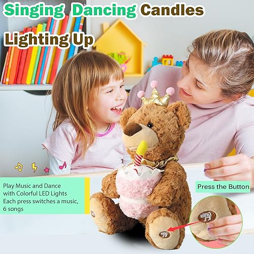 Miniatura 4 de Marsjoy Oso de peluche musical de feliz cumpleaños con magdalena brillante, juguete de peluche animado que canta, baila, habla, repite lo que dices,