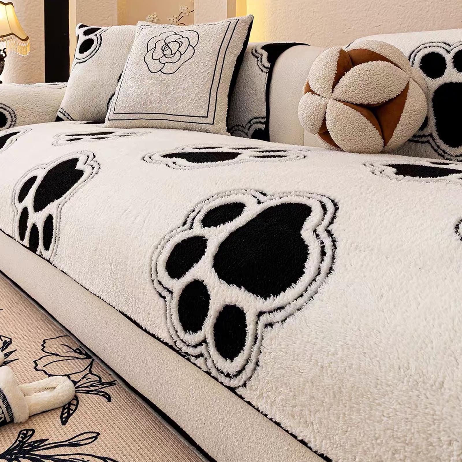 Housse de canapé en velours de coton Shu noir protectrice 90x210cm