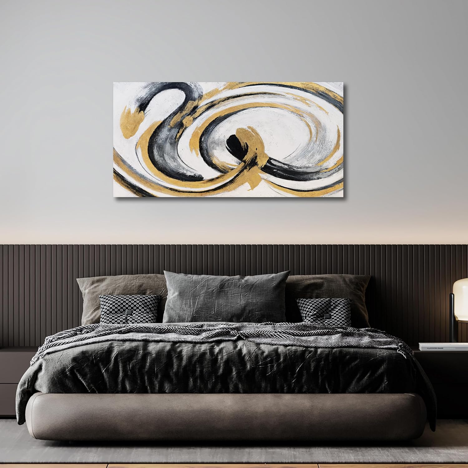 JBD JIETUAN Abstract Wall Art White and Black Wall Decor Dynamic Fluid Lines Artwork Unique Canvas Painting for Living Room Dining Room Office Home Decor 20x40 Inches