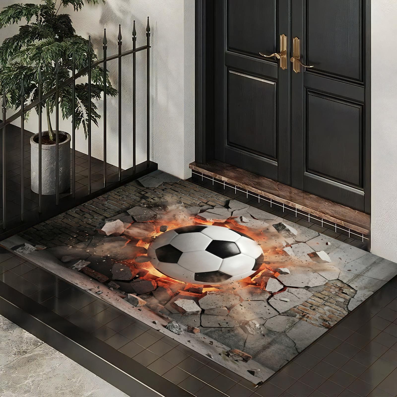 Paillasson antidérapant sécurisé : tapis boule de feu fantastique 50x80cm lavable