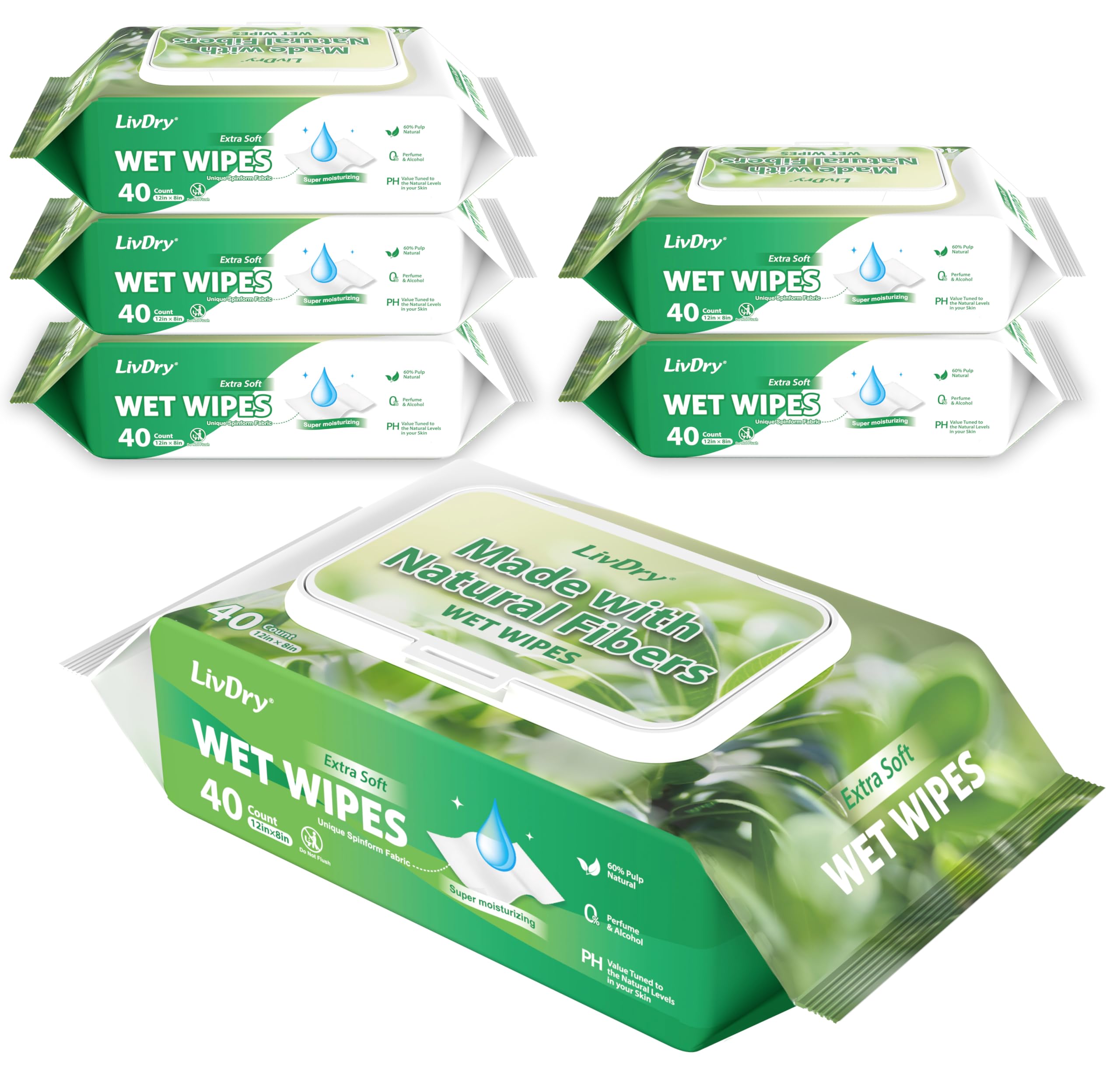 Adult Wet Wipes, Large Disposable Washcloths 12x8 Inches, Wipes for Elderly, Body Wash Wipes for Cleaning, 40 Count (6 Pack)