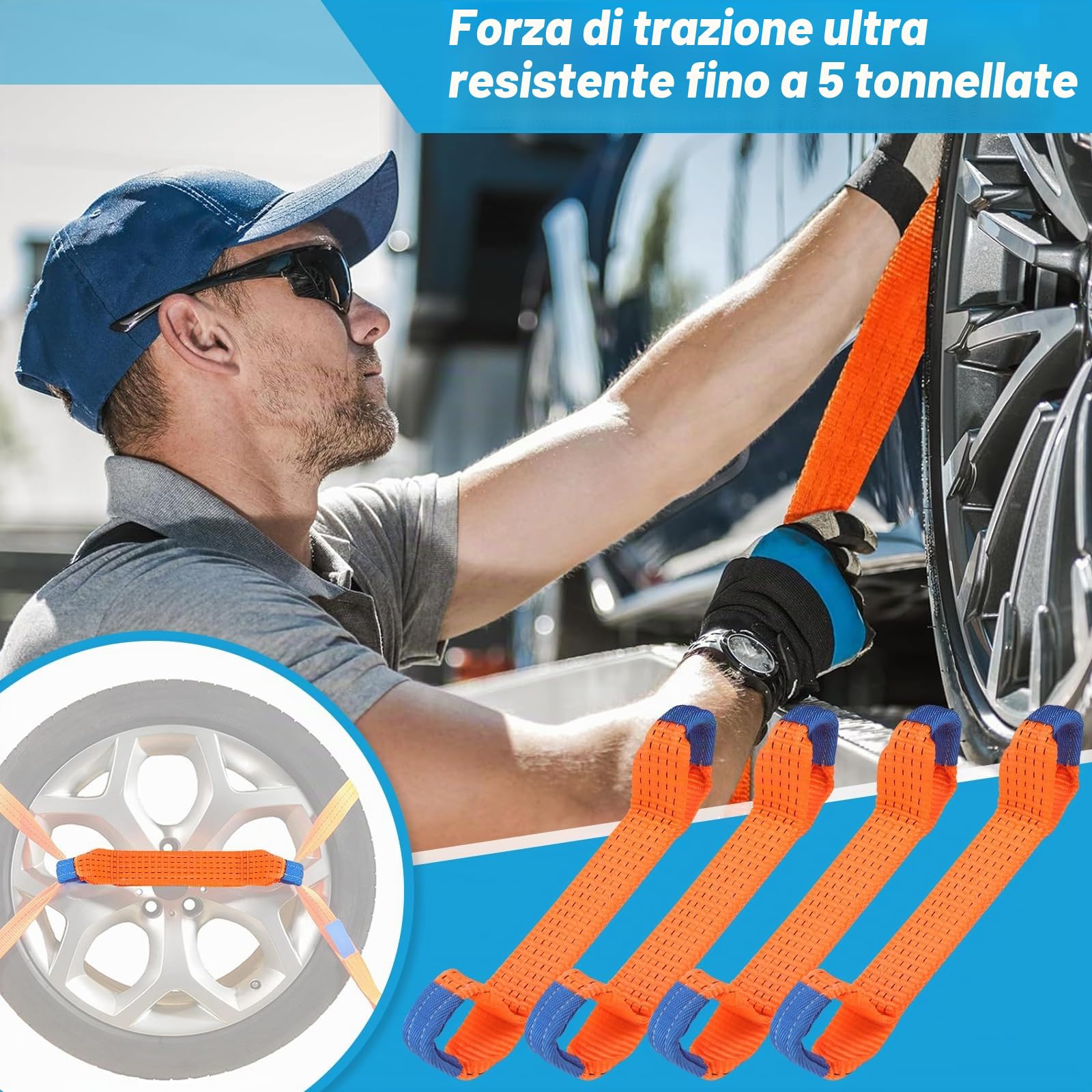 Cinghie di serraggio per trasporto auto cinghie trasversali per cinghie di tensione 50 mm corte di sicurezza per ruote trailer e pneumatici 4 pezzi