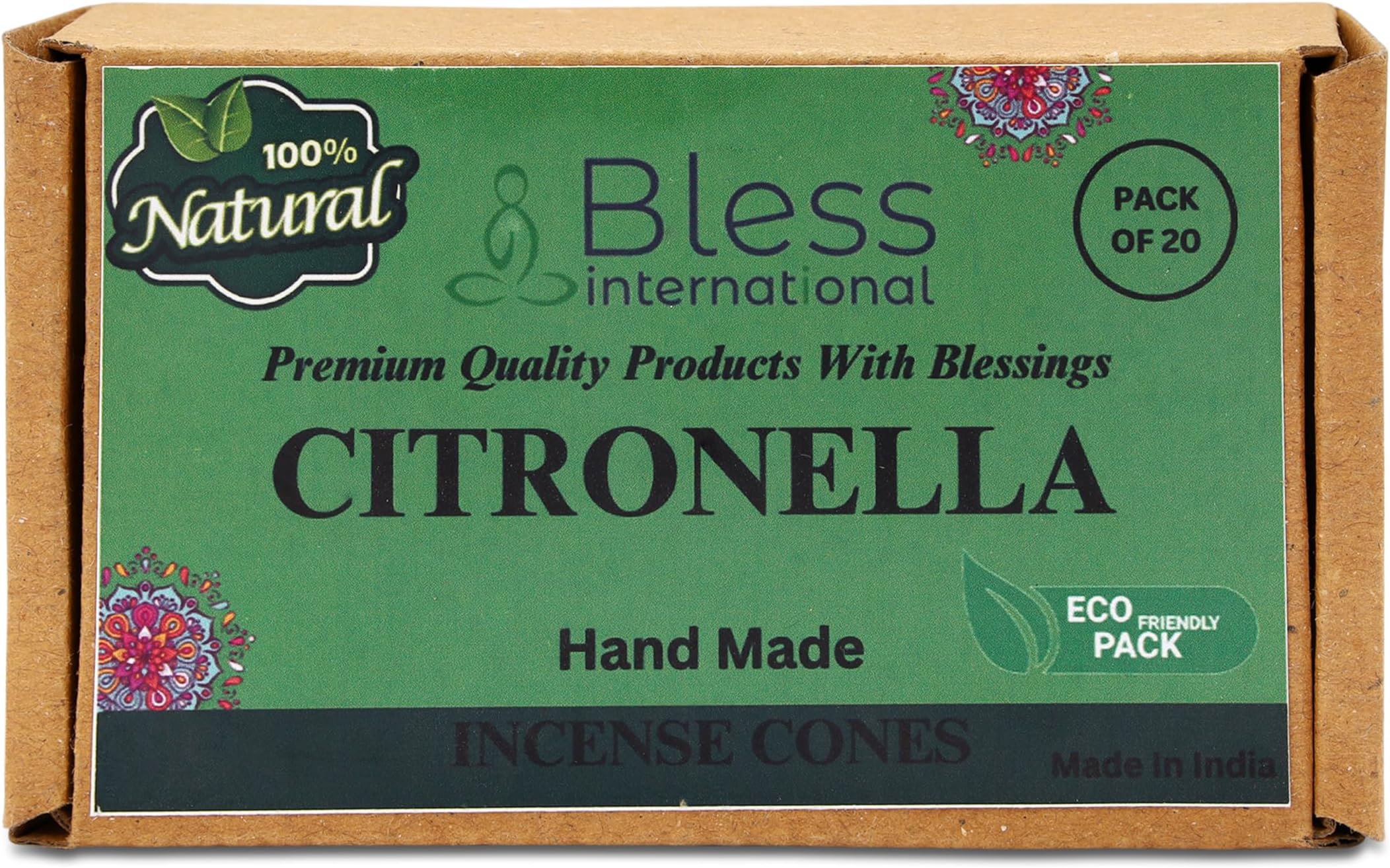 Bless International Citronella 100%-Natural-Incense-Cones Handmade-Hand-Dipped The-Best-scents 20 Count (Citronella)