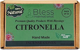 Bless International Citronella 100%-Natural-Incense-Cones Handmade-Hand-Dipped Organic-Chemicals-Free for-Purification-Relaxation-Positivity-Yoga-Meditation The-Best-scents (20 Count)