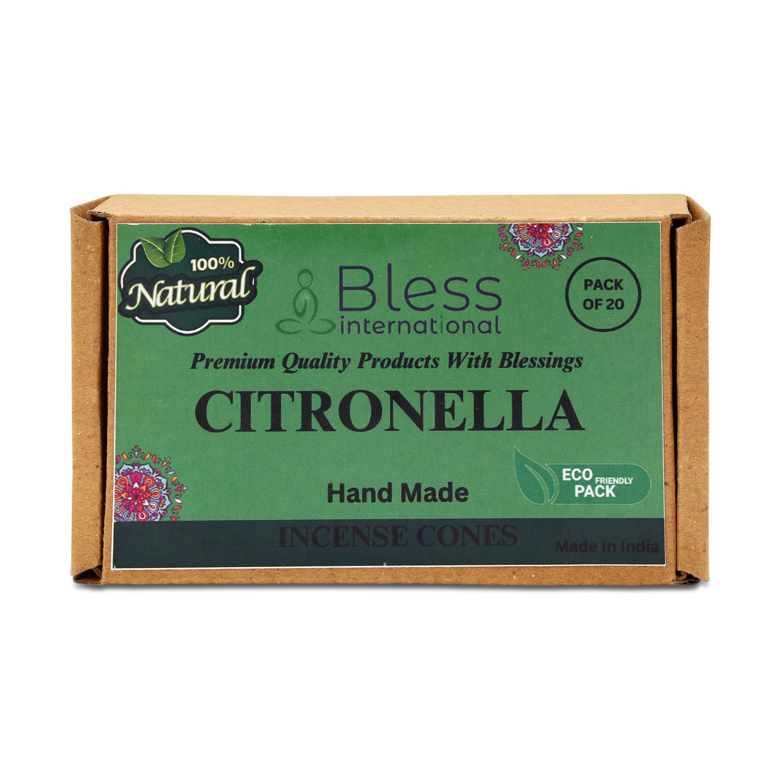 Bless International Citronella 100%-Natural-Incense-Cones Handmade-Hand-Dipped The-Best-scents 20 Count (Citronella)