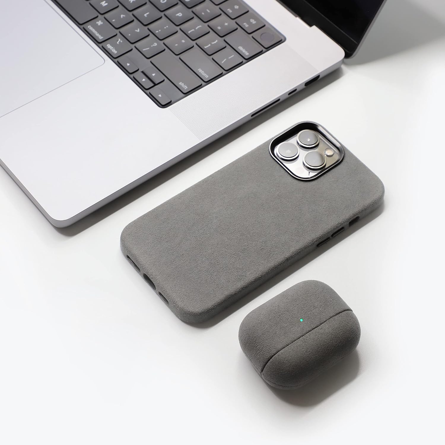 for Alcantara Full-Wrap Phone Case for iPhone 15 Series, Compatible with Mag-Safe Wireless Charging, Handmade Full-Wrap Italian Synthetic Suede Cover (for iPhone 15 Pro, Gray)