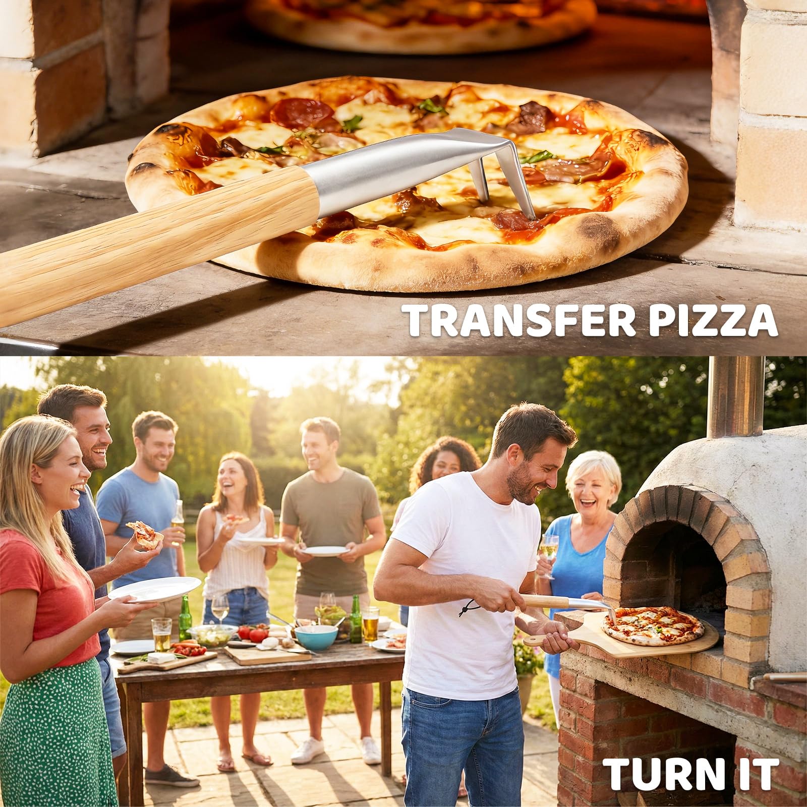 Kit di accessori per forno per pizza, versatile kit di 7 strumenti per la preparazione della pizza, per forni domestici ed esterni, include pala per pizza, spazzola da forno, paletta per bolle