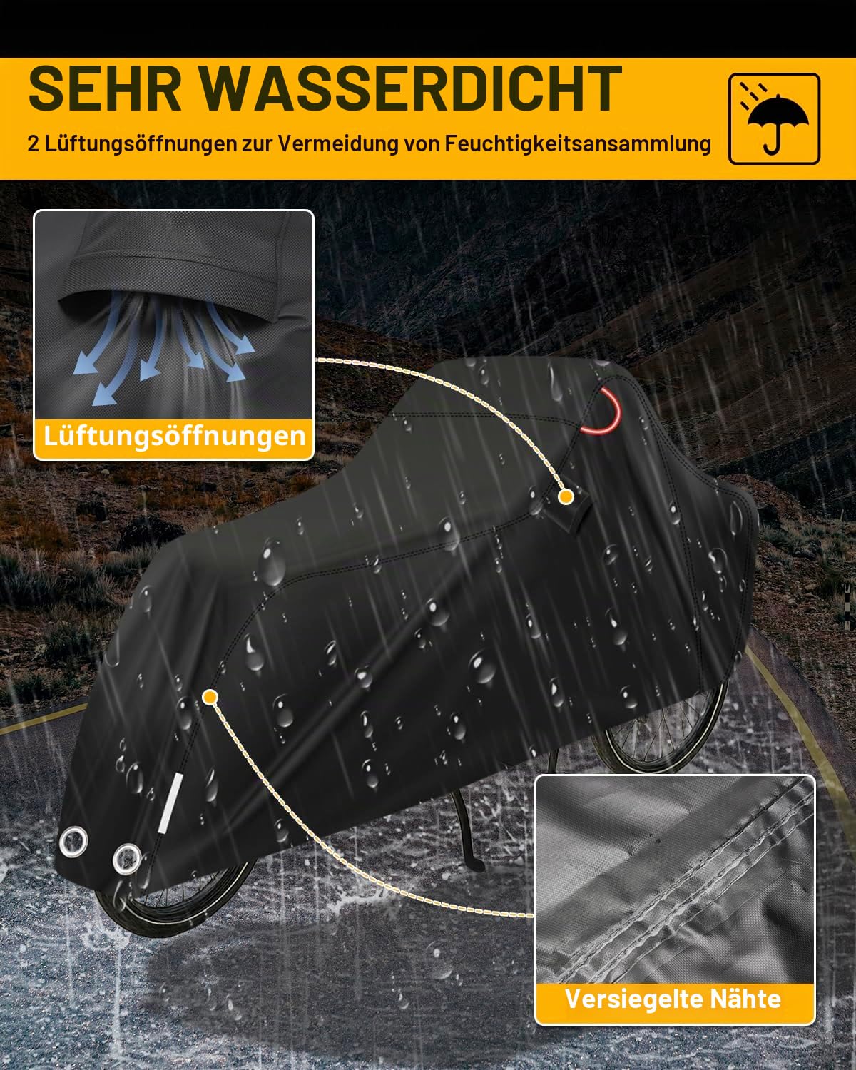 Fahrradabdeckung Wasserdicht Lastenrad Fahrrad Abdeckplane Lastenrad Abdeckung für Lastenrad mit Reflektorstreifen UV-Schutz Reißfest 420D Oxford (270x75x100cm) (Für Zwei Räder)