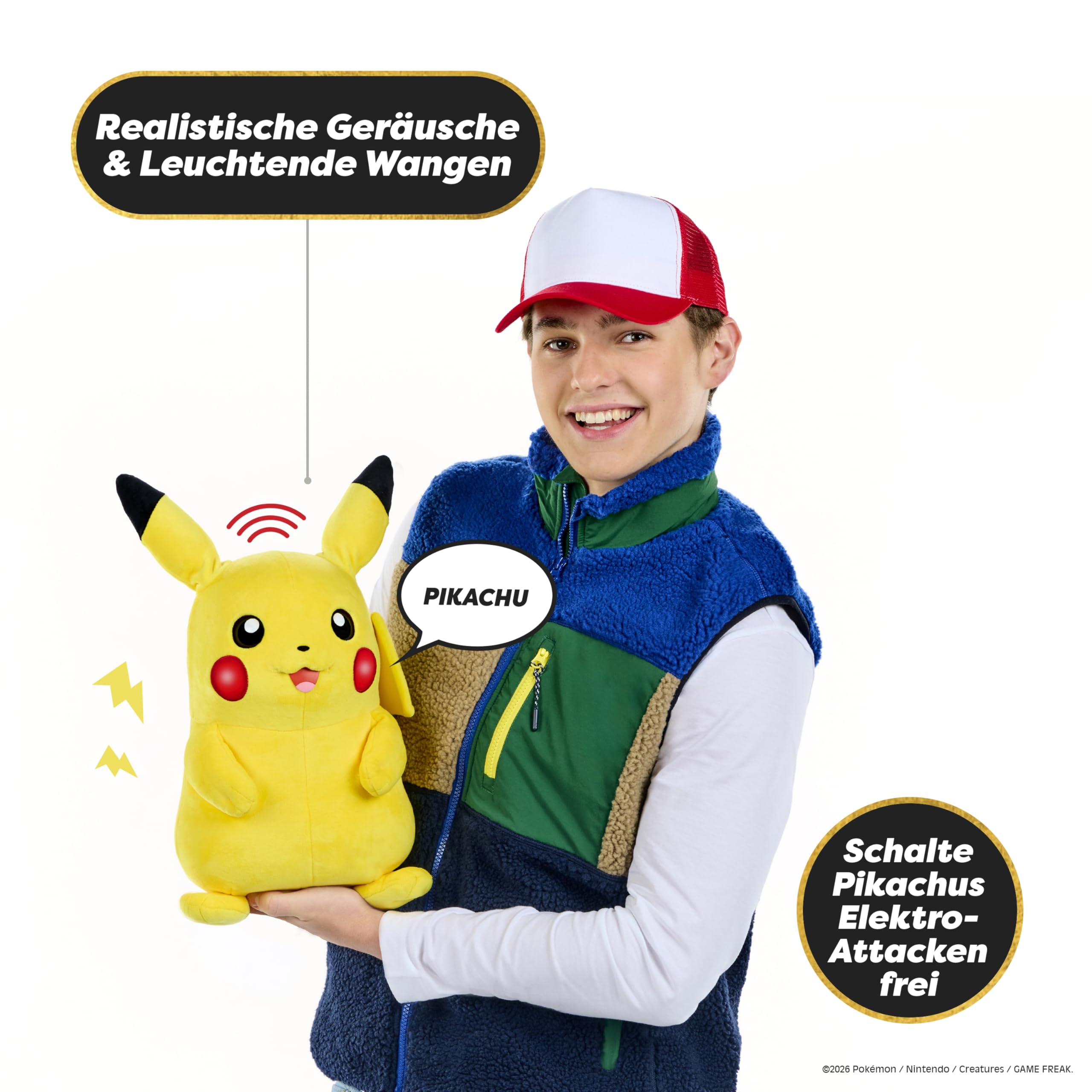 Wow! Stuff Pokémon Pikachu Puppetronic by RealFX I Interaktive Handpuppe 40 cm I 120+ Geräusche & Aktionen I Beweglicher Mund, leuchtende Wangen, blinzelnde Augen, bewegliche Ohren I ab 8 Jahren