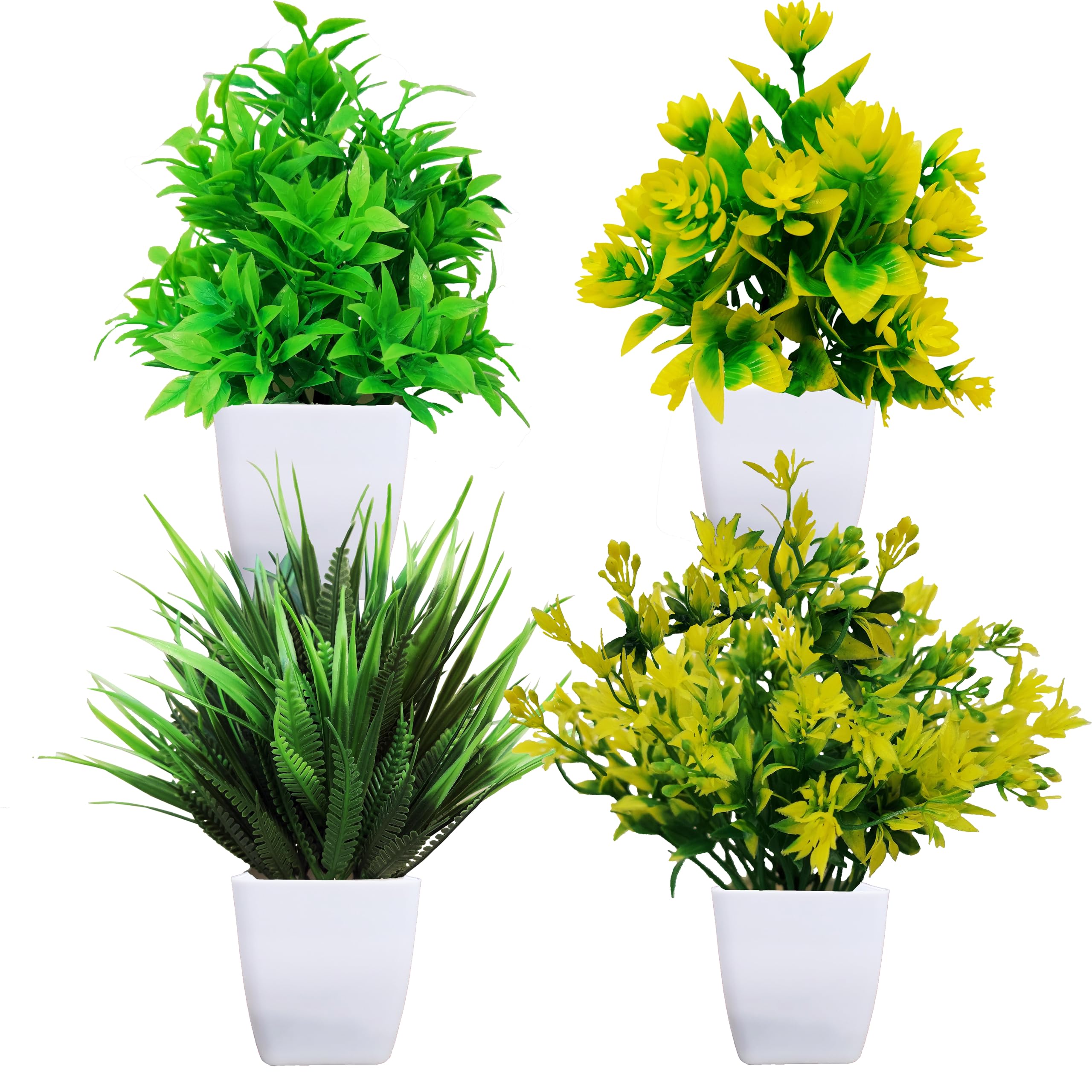 Moon seed Artificial Potted Plants, Small Faux Eucalyptus Plants in Pots for Indoor Home Decor, Realistic Plastic Houseplants for Bathroom, Office, and Farmhouse Decoration (Pack of 4)