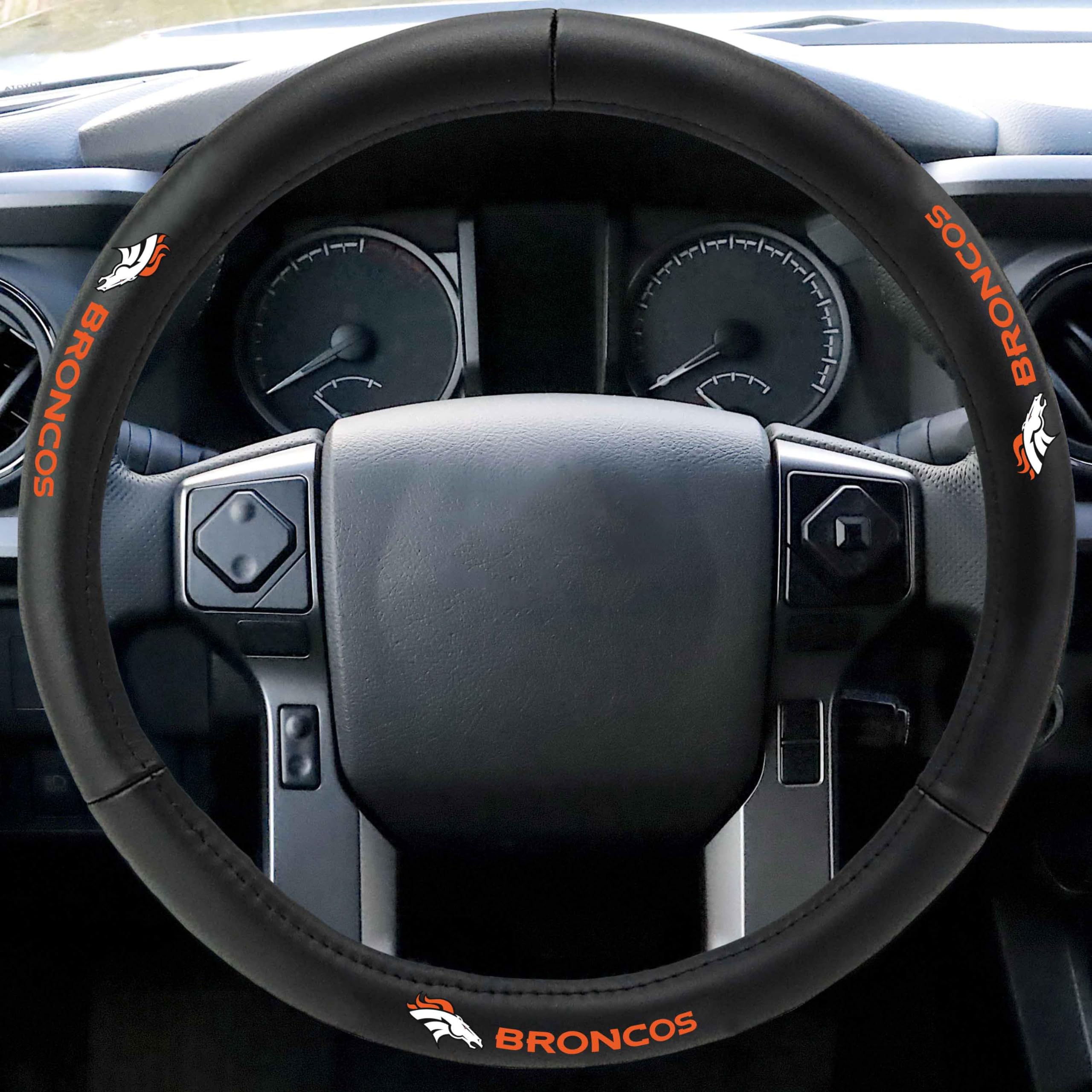 FANMATSNFL - Denver Broncos GLSTEERCOVER-Denver Broncos Genuine Leather Steering Wheel Cover