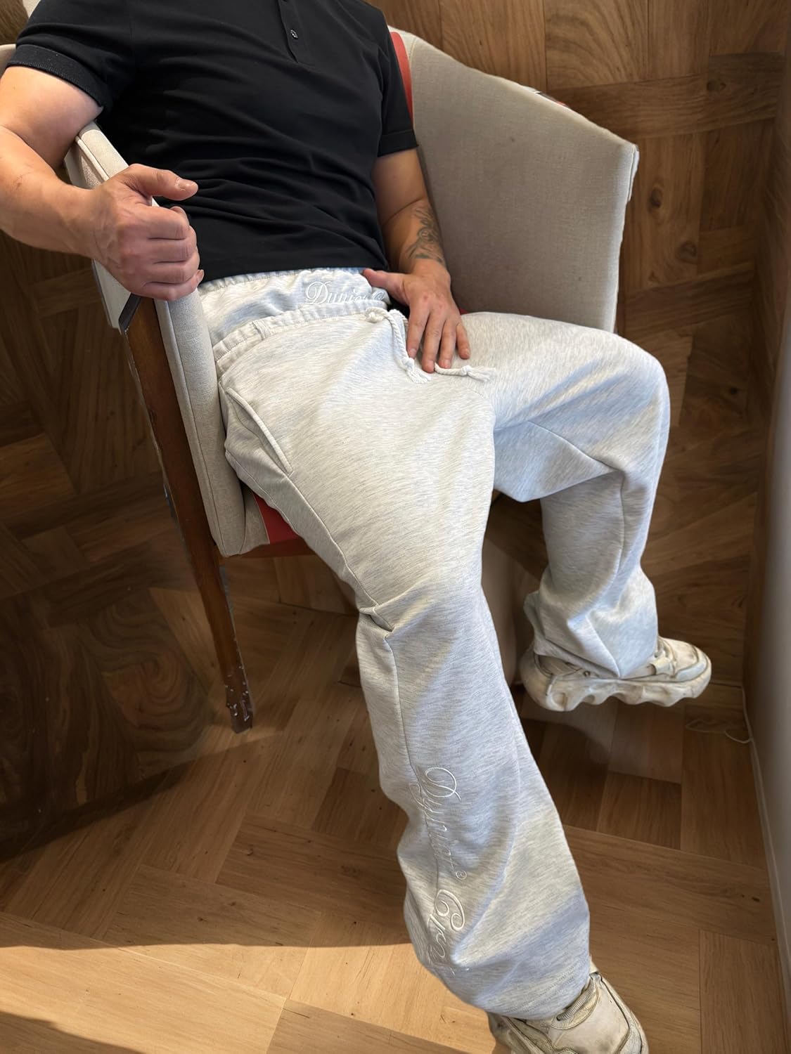 Mens Y2K Wide Leg Sweatpants Drawstring Double Waisted Baggy Hip-Hop Vintage Pants Gym Workout Trousers - Image 2