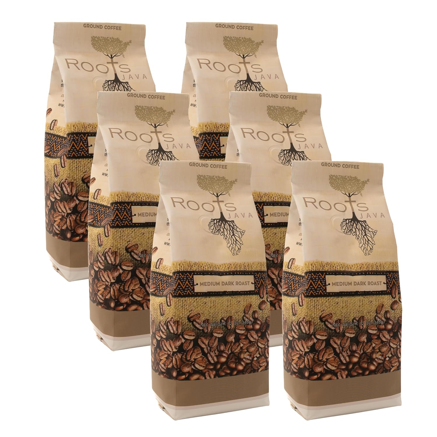 Roots Java Signature Medium Dark Roast Ground Coffee – Single-Origin Rwandan Coffee, Bold & Smooth with Chocolate & Caramel Notes 12 Ounce (Pack of 2)