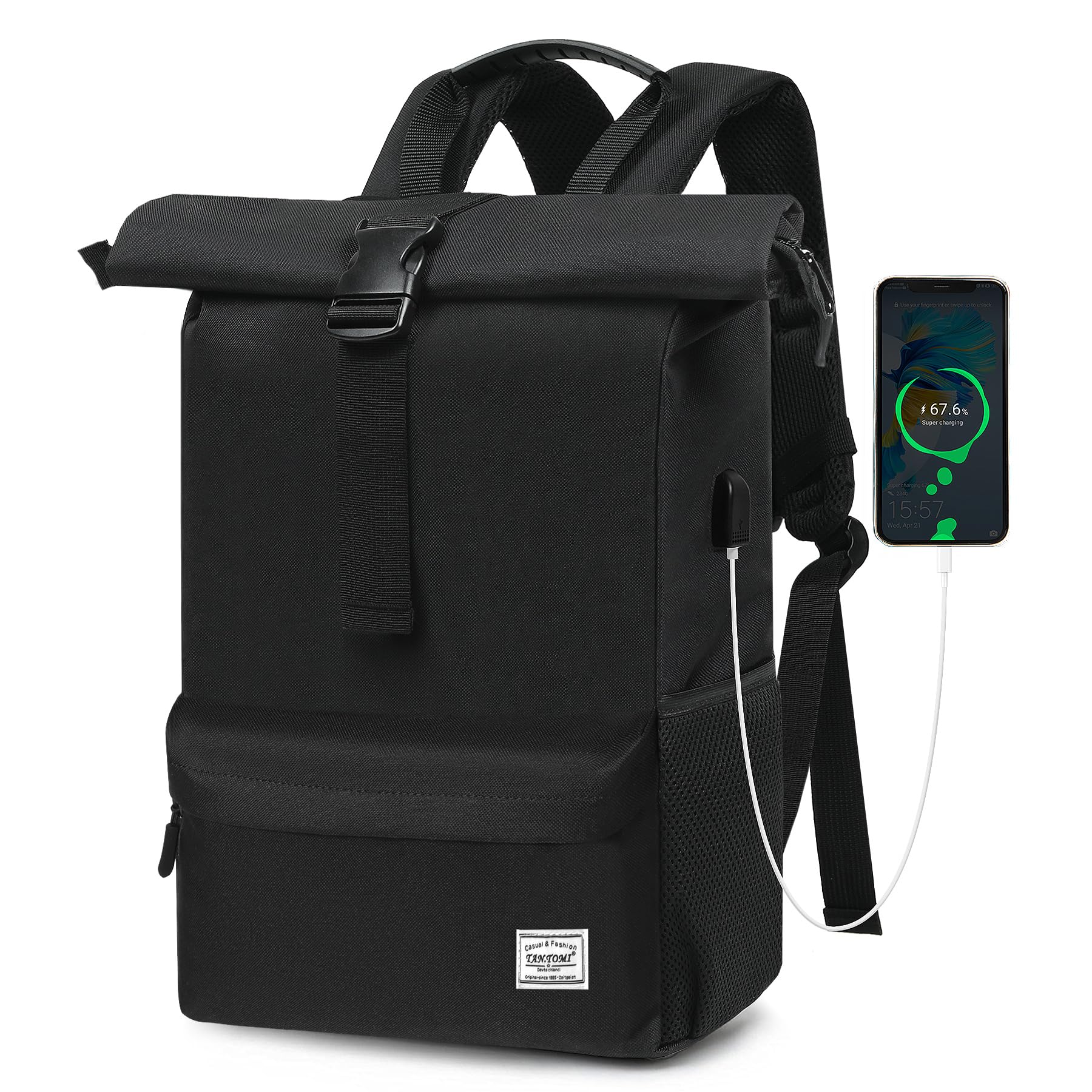 TANTOMI Rucksack Damen Groß, Laptop Rucksack Herren, Unisex Tagesrucksäcke Rolltop Rucksack Wasserdicht, Reiserucksack Lässiger Backpack Schule Freizeit Uni Arbeit Wandern