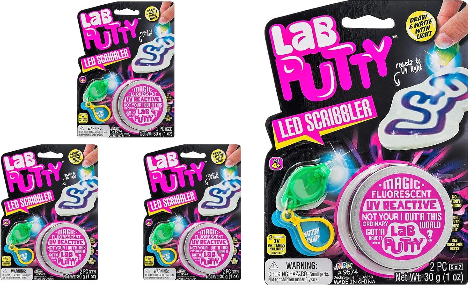 JA-RU Lab Putty LED Scribbler Sensory Putty for Kids w/Mini UV Light Flashlight (24 Units) Invisible Ink Magic Color Changing. Stress Relief Toy. Mini Slime Party Favors. 9574-24p