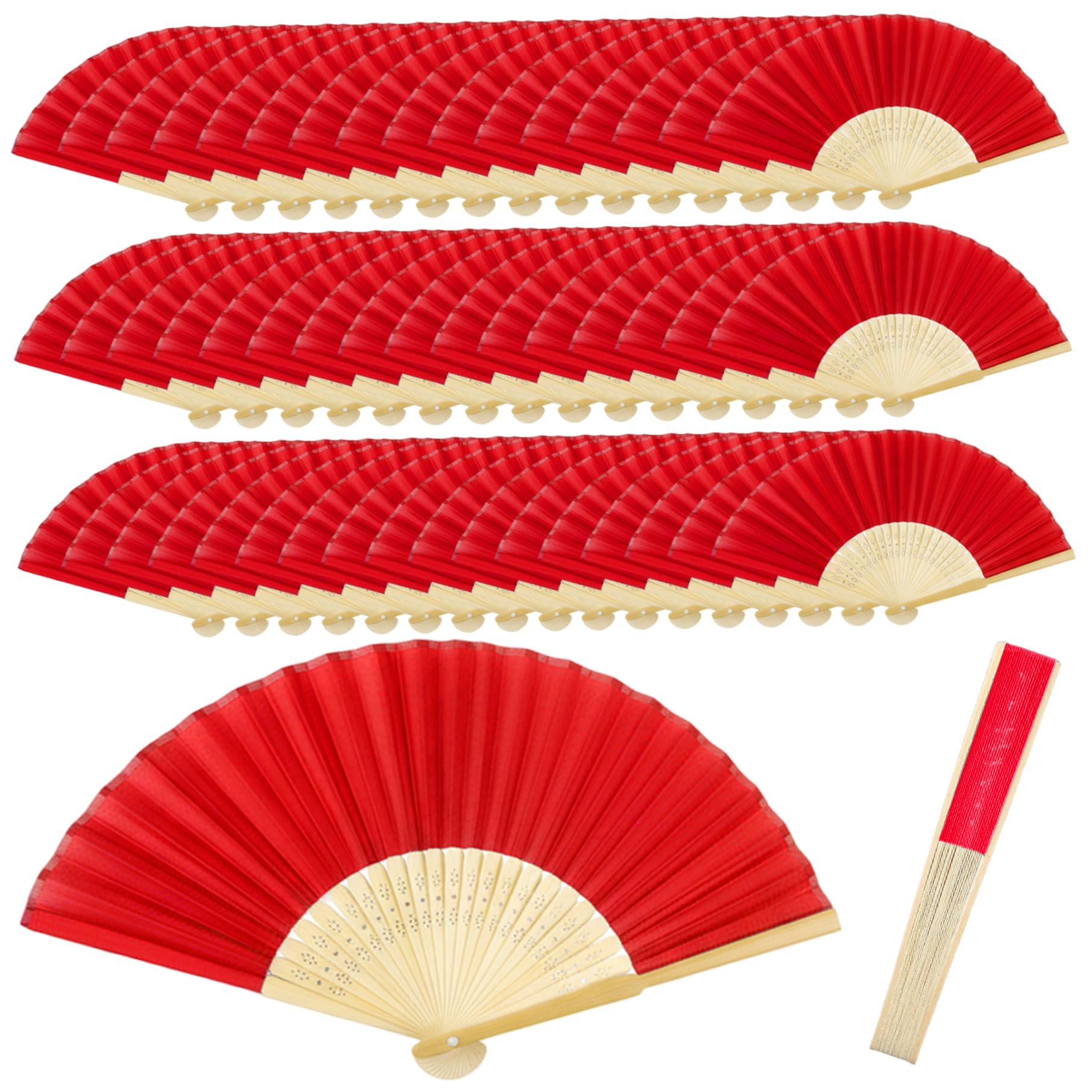 Éventail à main en soie et bambou | Lot de 50 pour mariage et fête