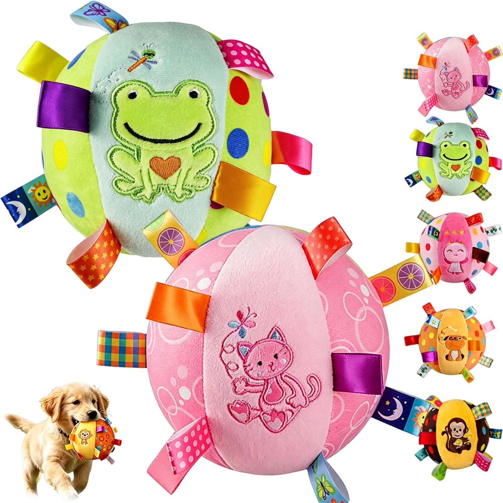 Jmwub Colorful Squeaky Hanging Dog Training Toy, 6-Inch Door Hanging Dog Toy, Soft Stuffed Ball with Cotton Material and Built-In Bell for Puppy Small and Medium Dogs Playing Pet Toy (2PC-J) — image 1