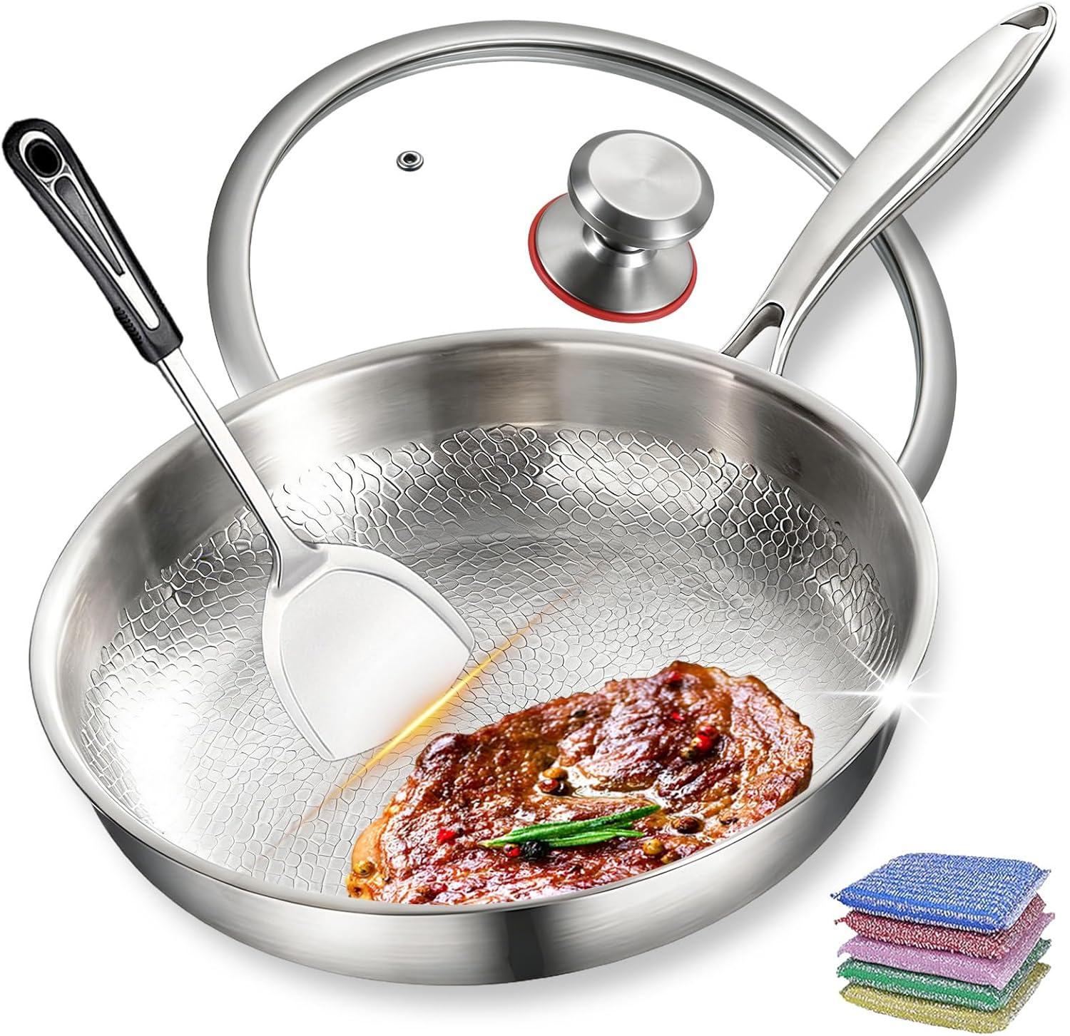 GDSAFS Pure Titanium Pro Frying Pan, Nonstick Hammered Titanium Pan with Lid, Fast & Even Heating, Titaniums Cookware for Cooking, Oven-Safe Up to 750°F, Dishwasher Safe, Non-Toxic (No Lid, 10.2in)
