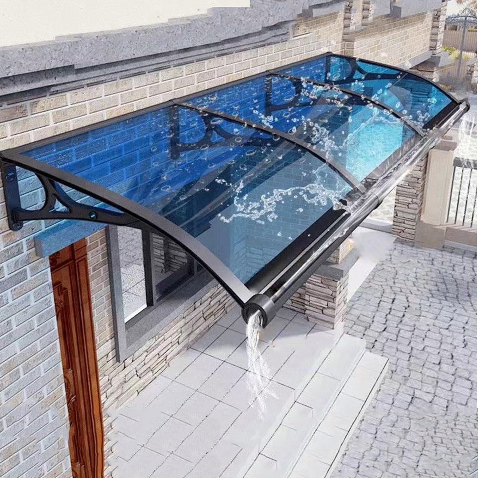 Auvent de terrasse 60x120cm bleu avec support aluminium et housse polycarbonate