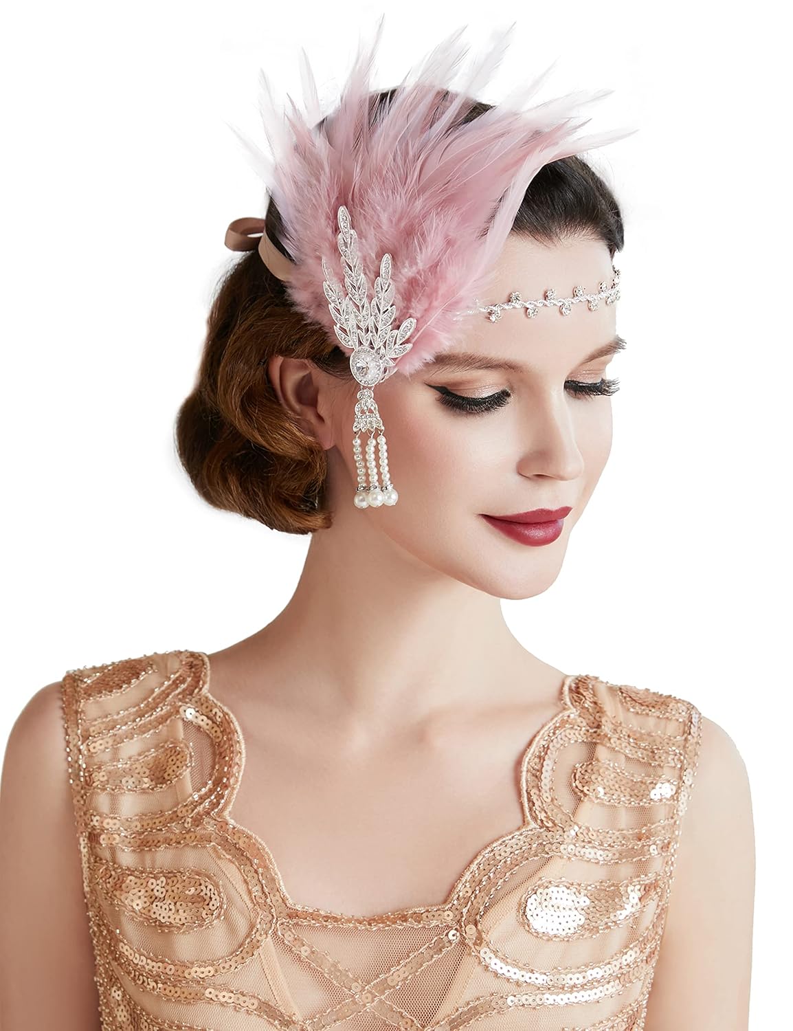 BABEYOND 1920s Flapper Gatsby Costume Accessories Set 20s Flapper Headband Pearl Necklace Gloves Cigarette Holder (Flapper set-2) : Clothing, Shoes & Jewelry