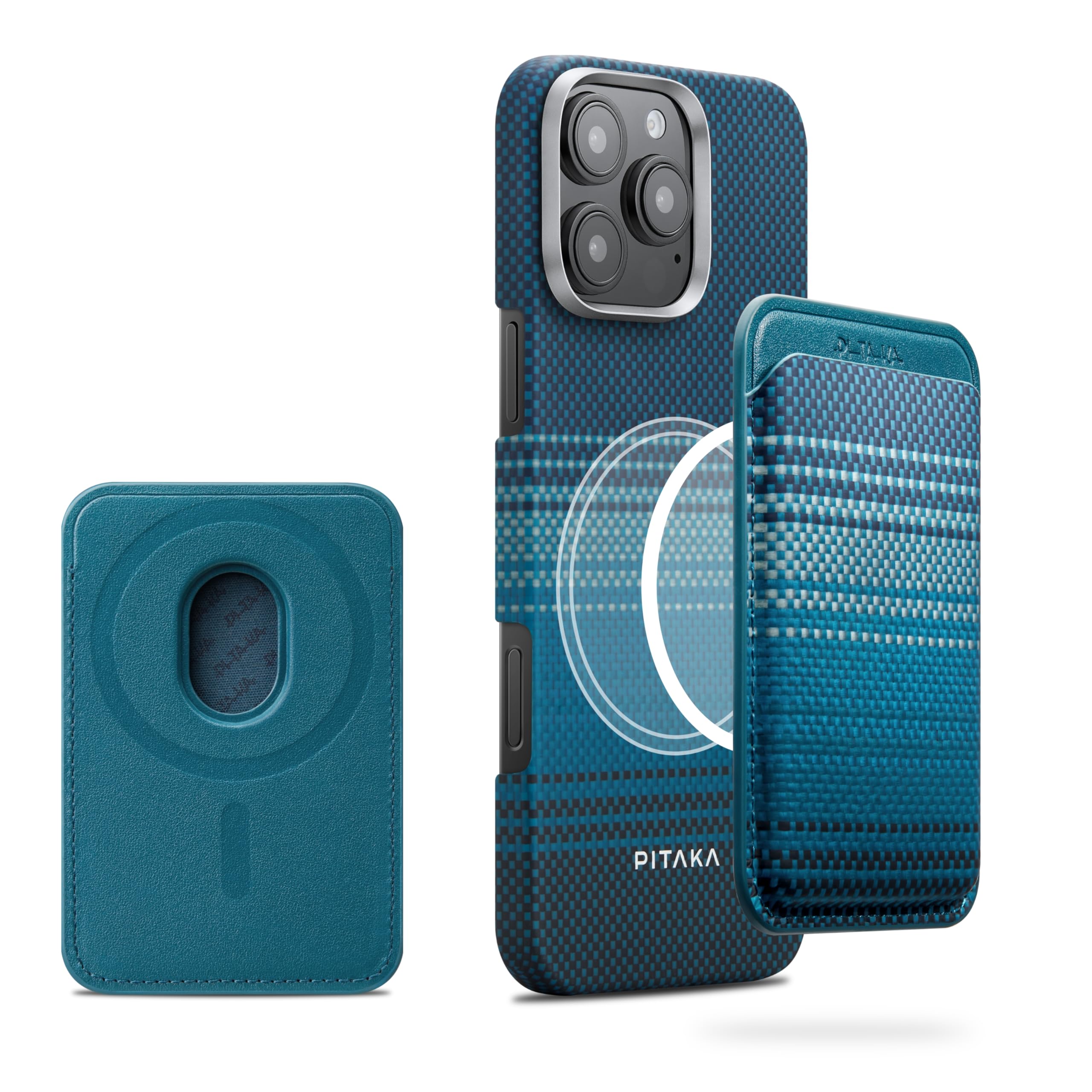 pitaka Magnetisches Handy Wallet aus Aramidfaser Magnetischer Geldbörse mit 2 Kartenhalter mit Magsafe Wallet Leichtes Geldbörse Kompatibel mit iPhone 17/16/15 Serien Mondaufgang