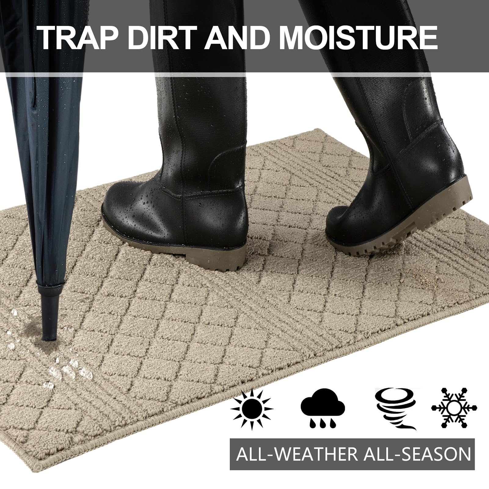 FONEYI Indoor Door Mat, Front Back Door Mat 32" x 48" Non-Slip Rubber Backing Door Rug, Machine Washable Entry Rug, Low Profile Absorbent Dirt Trapper Doormat Inside Floor Mats for Entryway, Beige