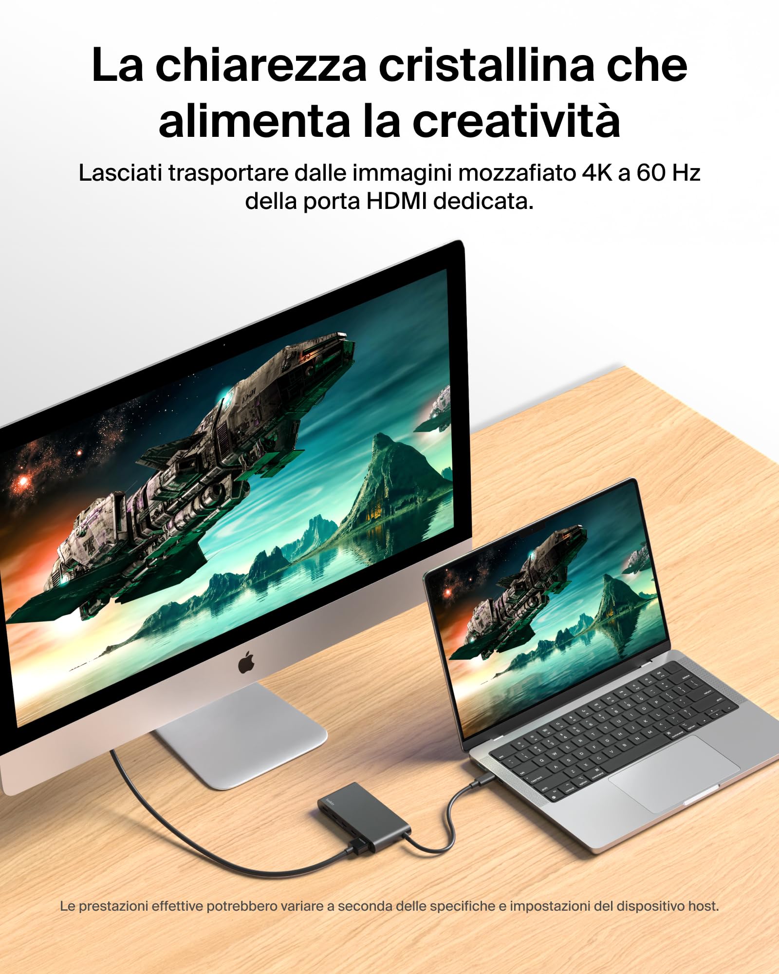 Belkin Hub USB C, Hub a 5 Porte con HDMI 4K 60Hz, Power Delivery 100W, Trasferimenti Dati Rapidi 10Gbps, Docking Station USB-C, Sdoppiatore Usb, Compatibile con MacBook, iPad Pro, Chromebook e Altri