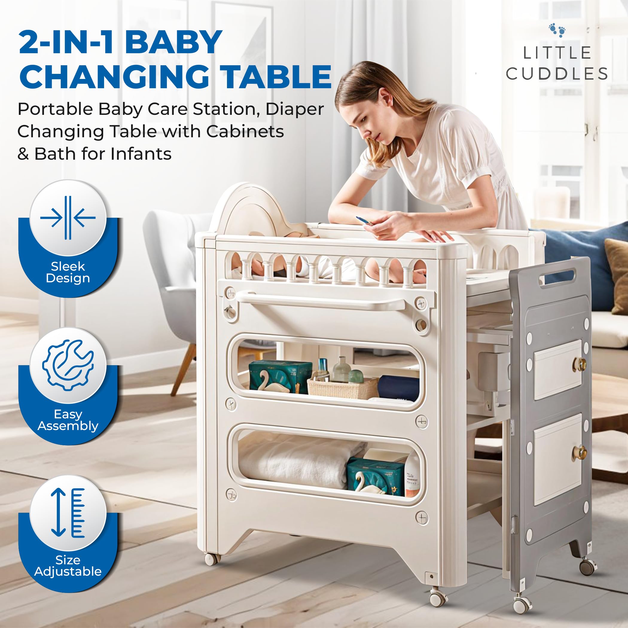 Little Cuddles Changing Table with Storage & Adjustable Height, Baby Changing Table, Portable Changing Table, Diaper Changing Station, Baby Changing Station, Easy Assembly Baby Diapering & Bathing