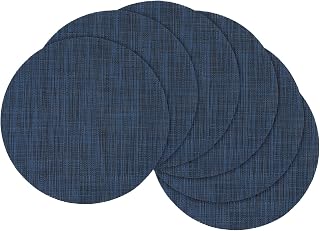 Round Placemats Set of 6 Dark Blue Place Mat Heat Resistant Vinyl Table Placemats 13 inch Non-Slip Plastic Tablemats Washable Place Mats for Dining Table
