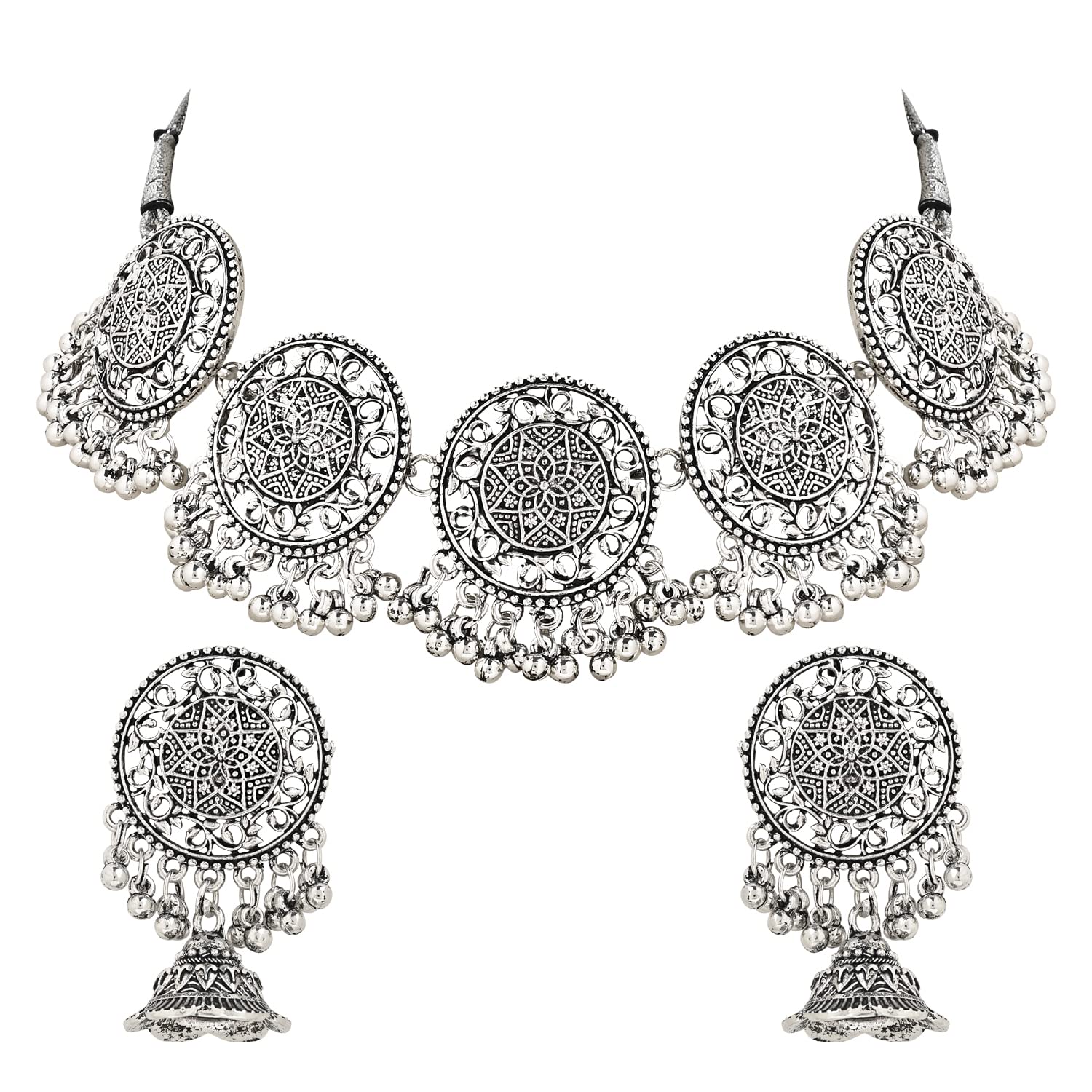 I Jewels Navratri Ethnic Silver Oxidized Traditional Afghani Choker Necklace Jewellery Set for Women (MC136OX) (B0C1NT6LHX) Amazon Price History, Amazon Price Tracker